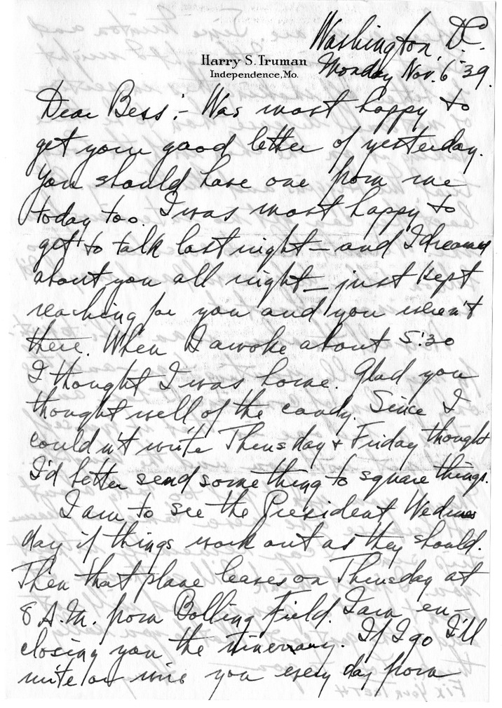 Letter from Harry S. Truman to Bess W. Truman