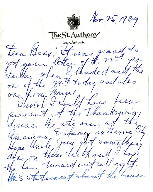 Letter from Harry S. Truman to Bess W. Truman