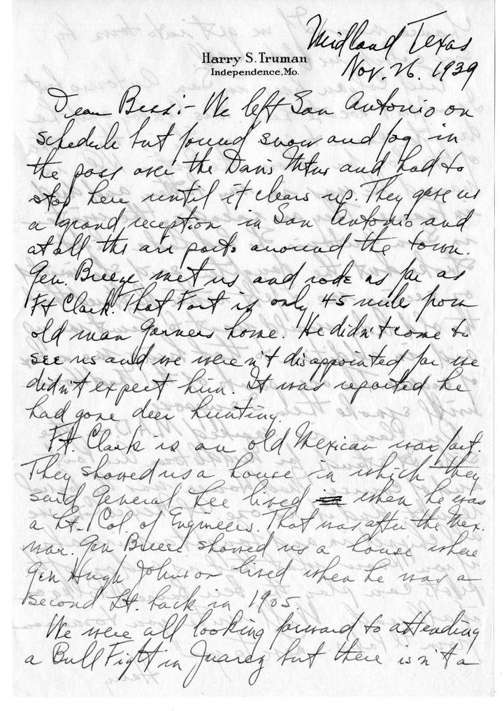 Letter from Harry S. Truman to Bess W. Truman