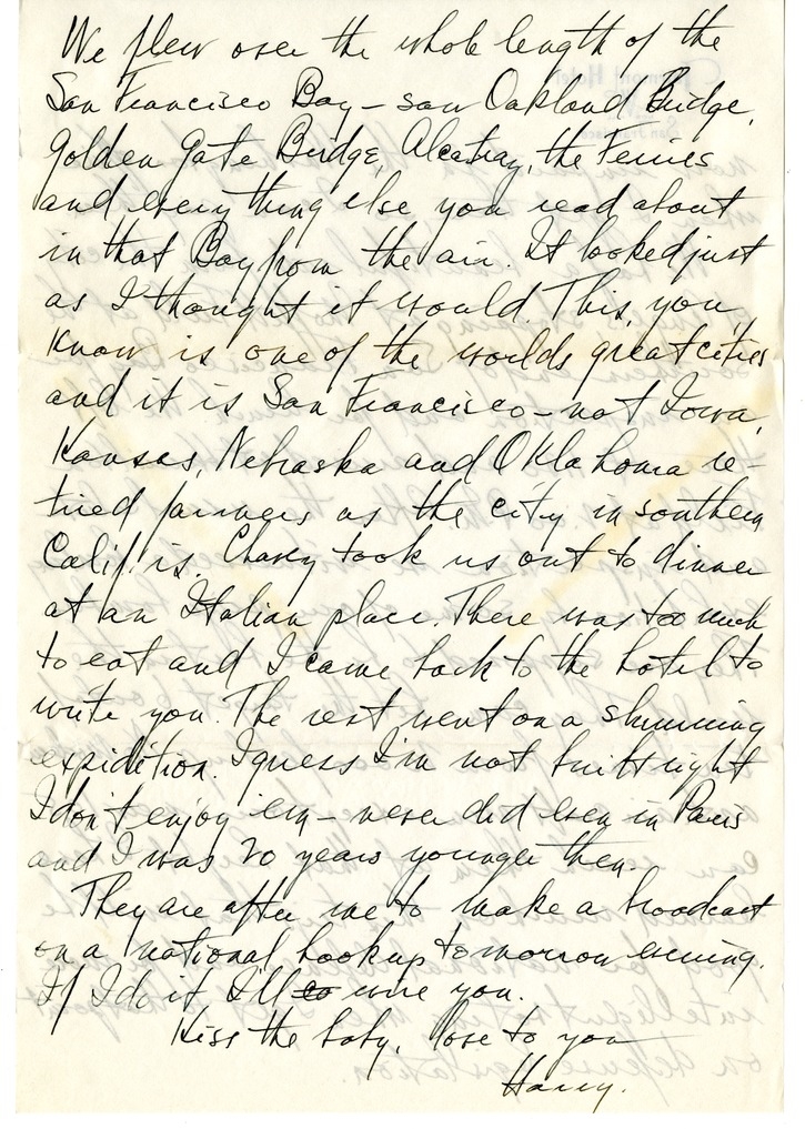 Letter from Harry S. Truman to Bess W. Truman