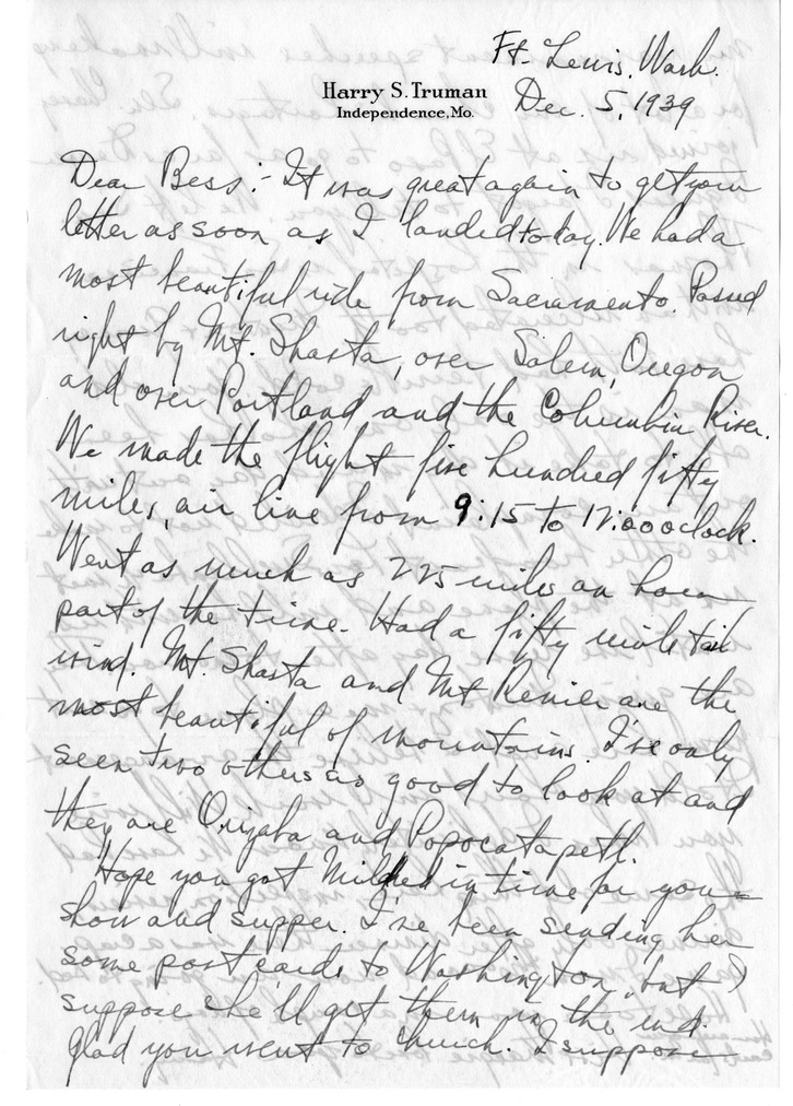 Letter from Harry S. Truman to Bess W. Truman