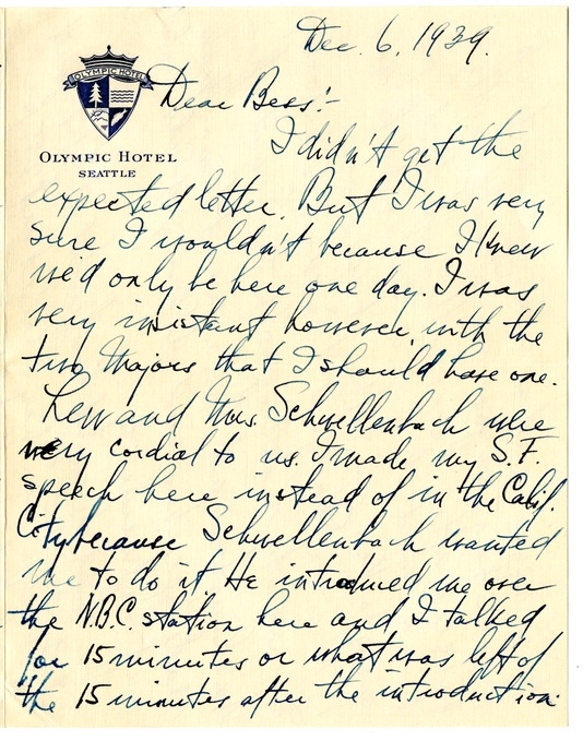 Letter from Harry S. Truman to Bess W. Truman