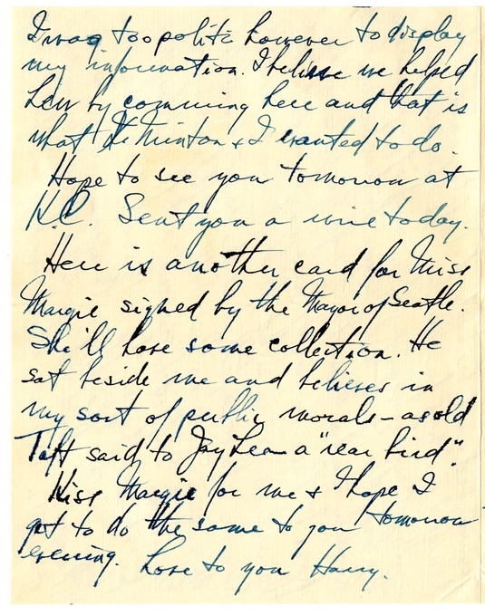 Letter from Harry S. Truman to Bess W. Truman