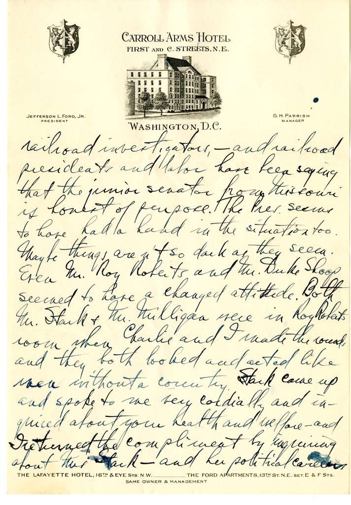 Letter from Harry S. Truman to Bess W. Truman