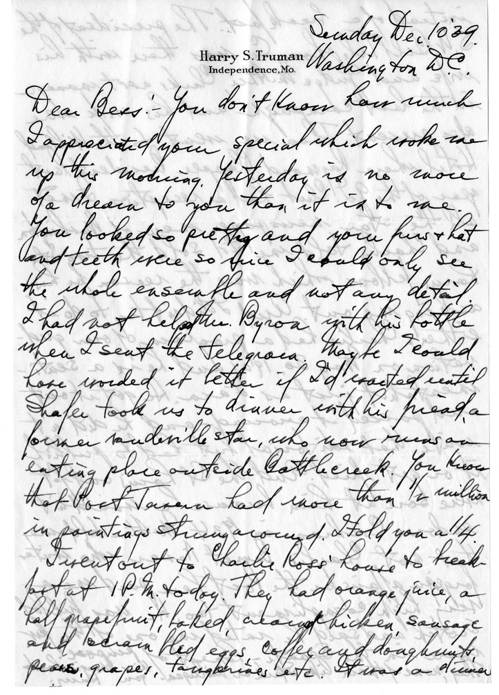 Letter from Harry S. Truman to Bess W. Truman