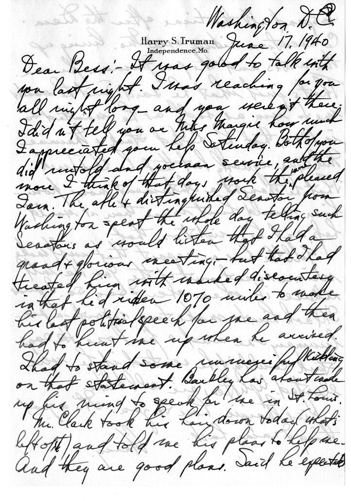 Letter from Harry S. Truman to Bess W. Truman