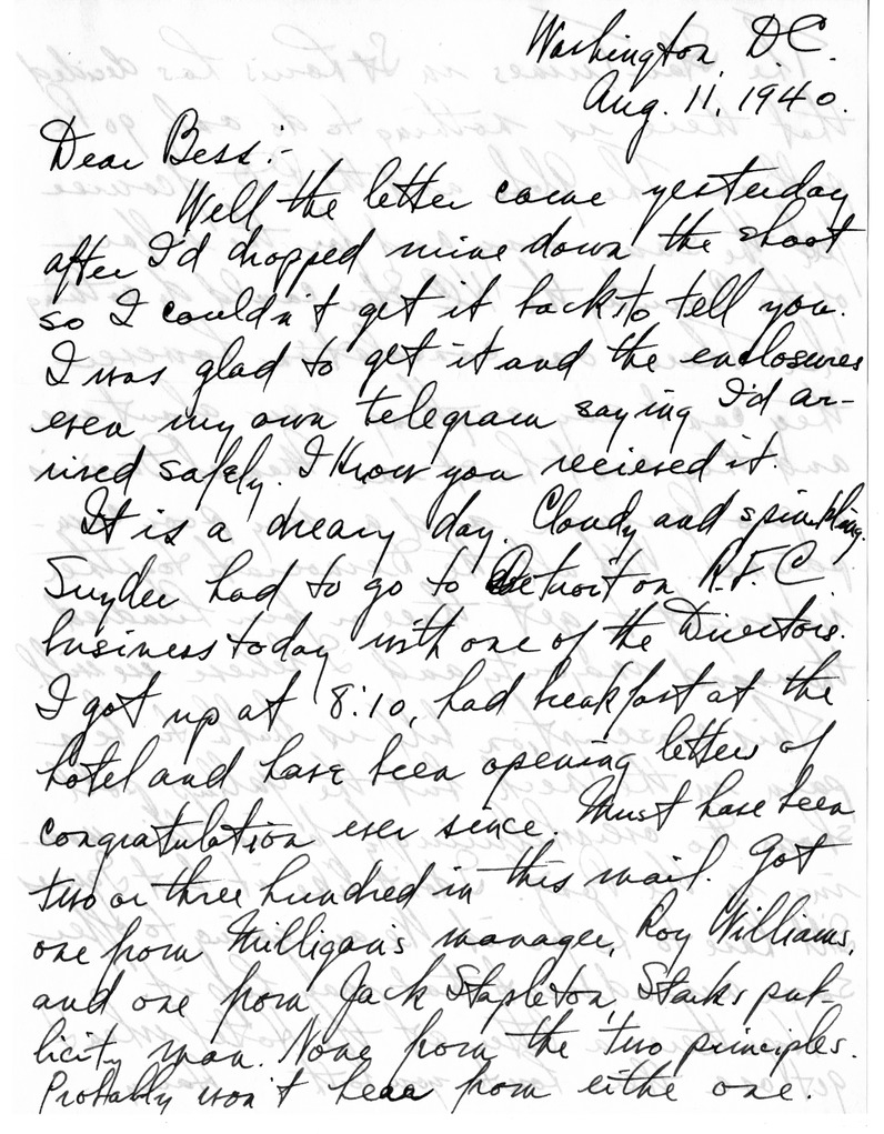 Letter from Harry S. Truman to Bess W. Truman