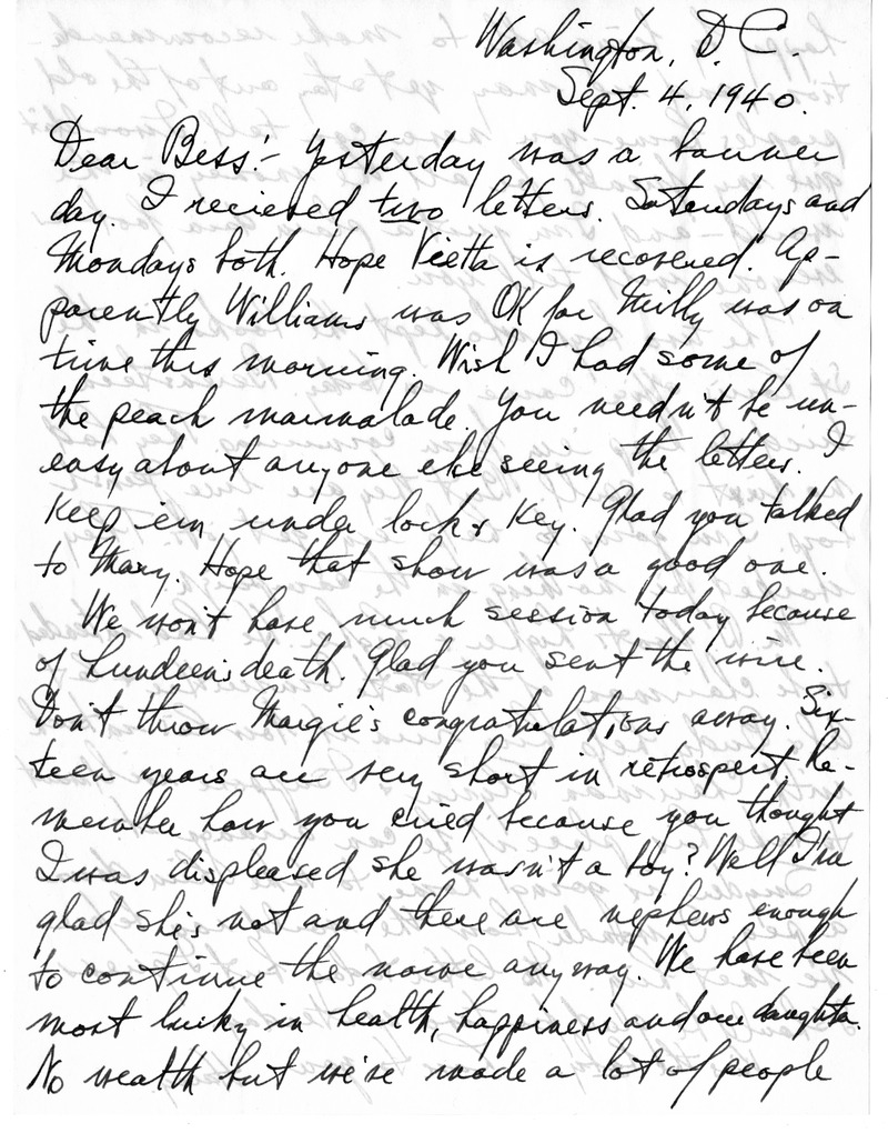 Letter from Harry S. Truman to Bess W. Truman