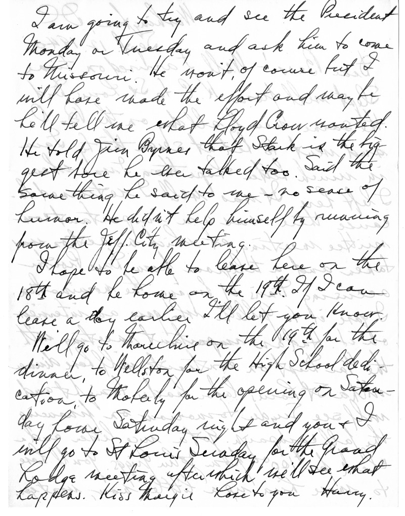 Letter from Harry S. Truman to Bess W. Truman