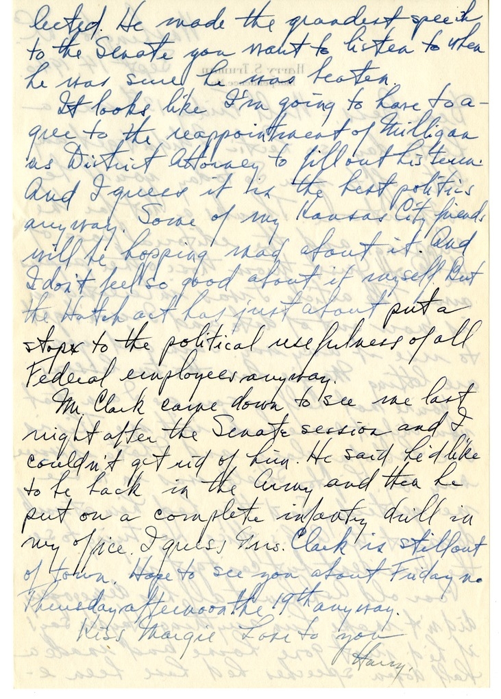 Letter from Harry S. Truman to Bess W. Truman