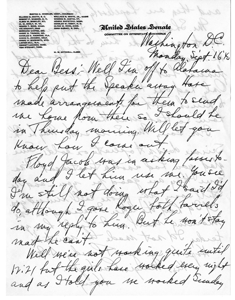 Letter from Harry S. Truman to Bess W. Truman