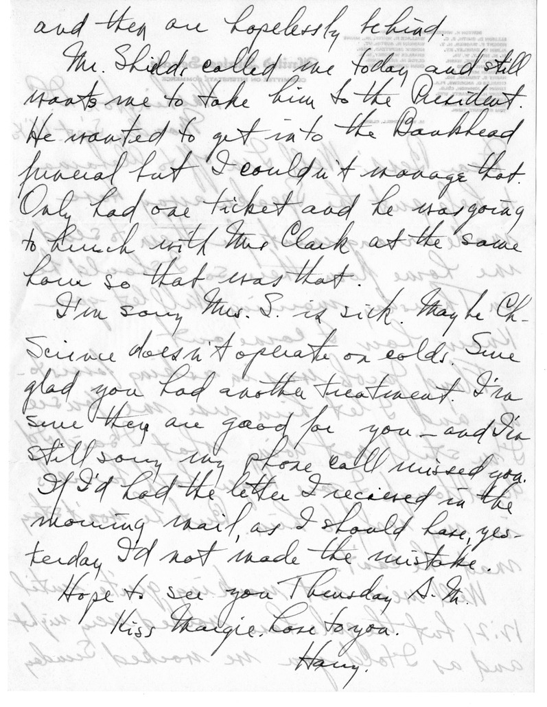 Letter from Harry S. Truman to Bess W. Truman