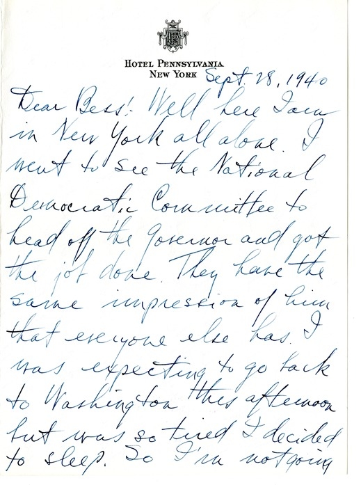 Letter from Harry S. Truman to Bess W. Truman