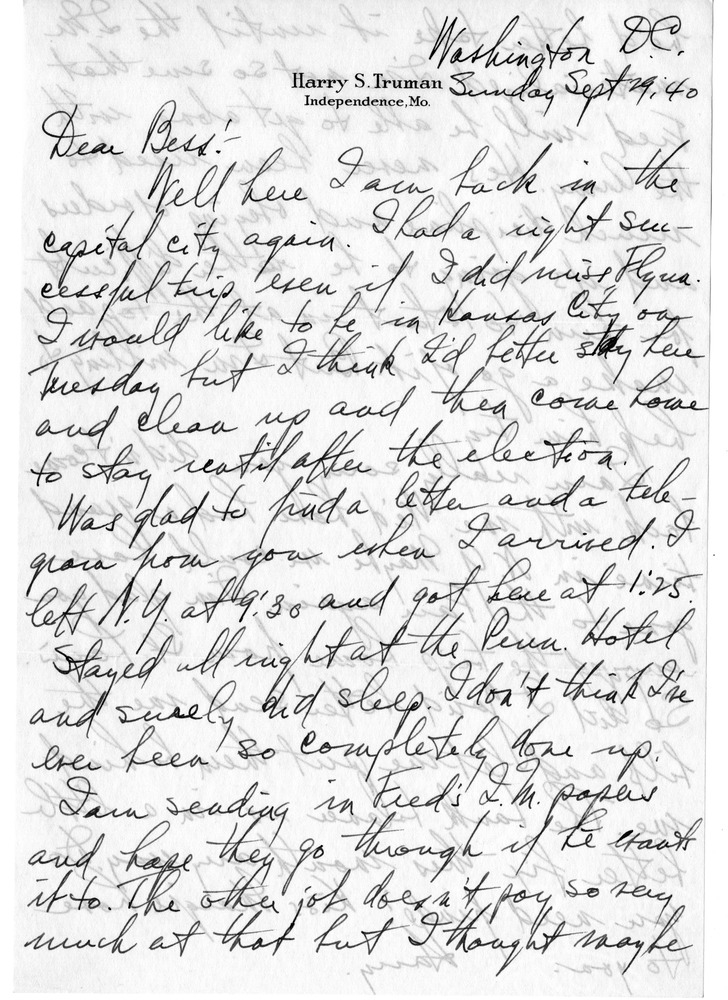 Letter from Harry S. Truman to Bess W. Truman