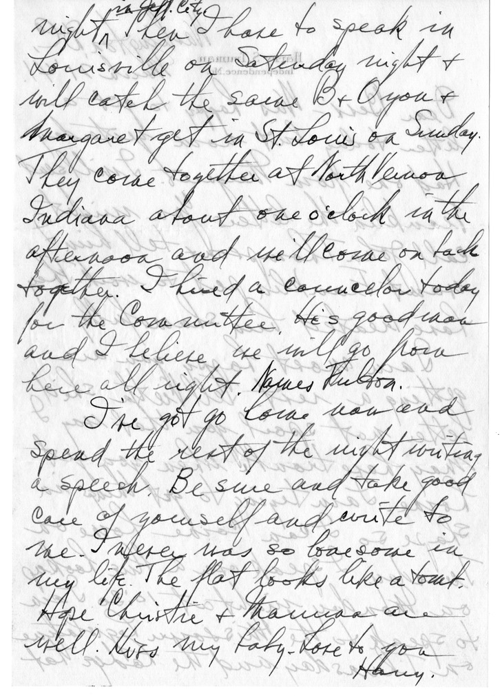 Letter from Harry S. Truman to Bess W. Truman