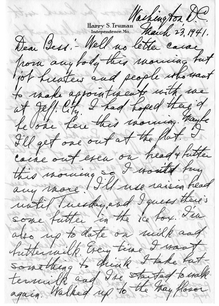 Letter from Harry S. Truman to Bess W. Truman