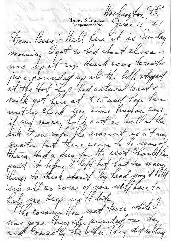 Letter from Harry S. Truman to Bess W. Truman