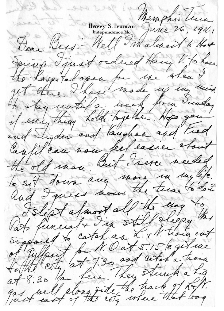 Letter from Harry S. Truman to Bess W. Truman