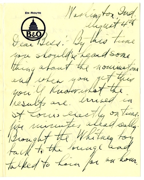 Letter from Harry S. Truman to Bess W. Truman