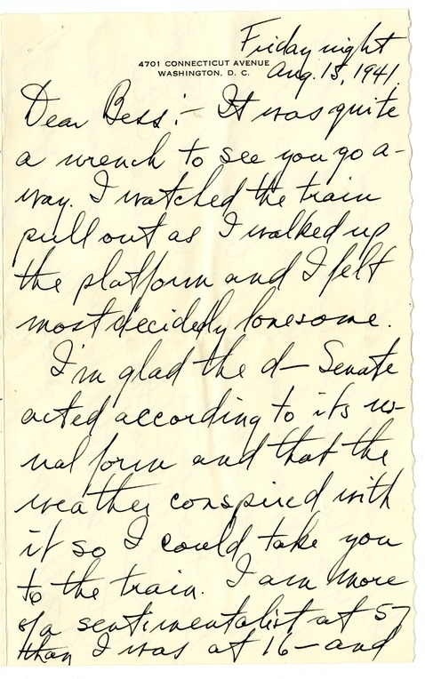 Letter from Harry S. Truman to Bess W. Truman