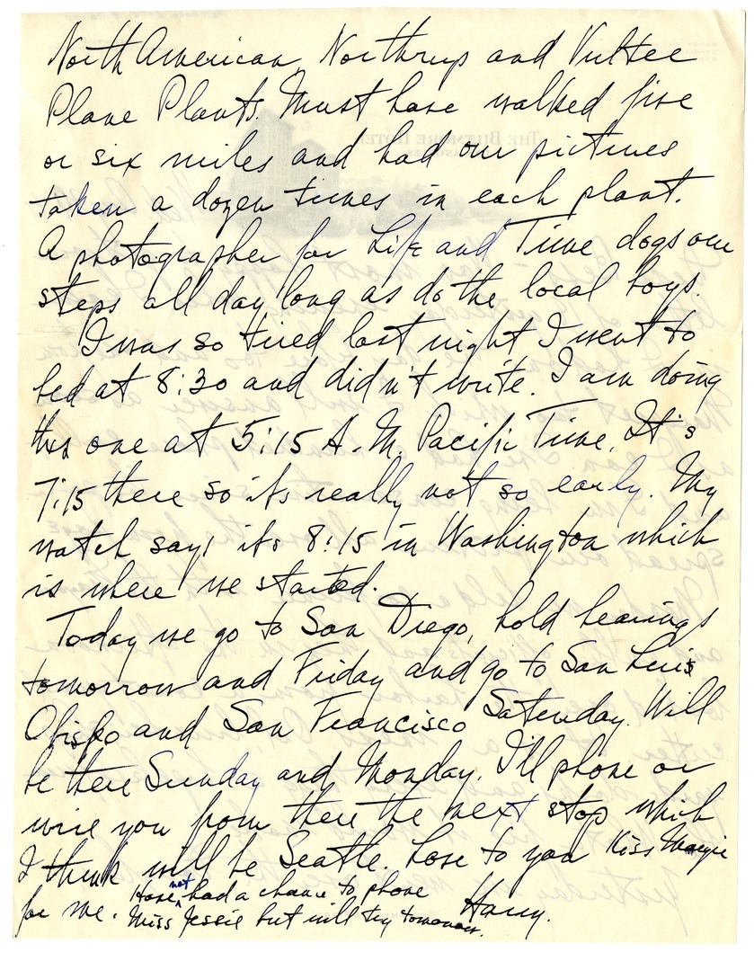 Letter from Harry S. Truman to Bess W. Truman