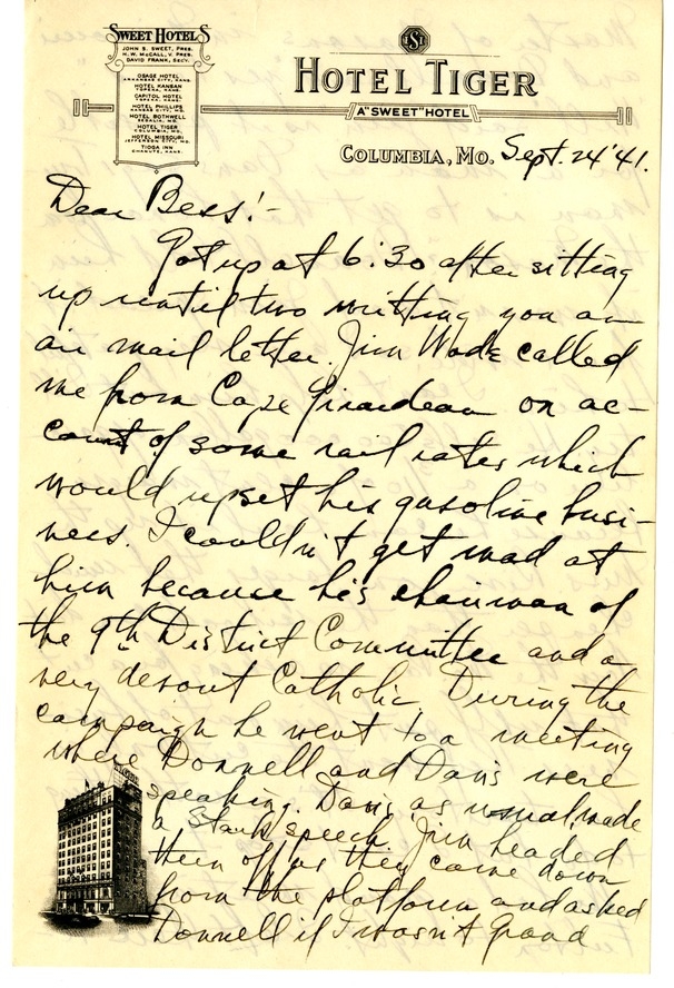 Letter from Harry S. Truman to Bess W. Truman