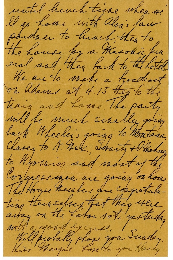 Letter from Harry S. Truman to Bess W. Truman