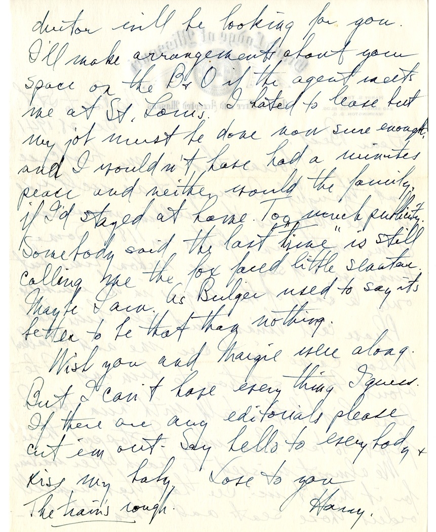 Letter from Harry S. Truman to Bess W. Truman