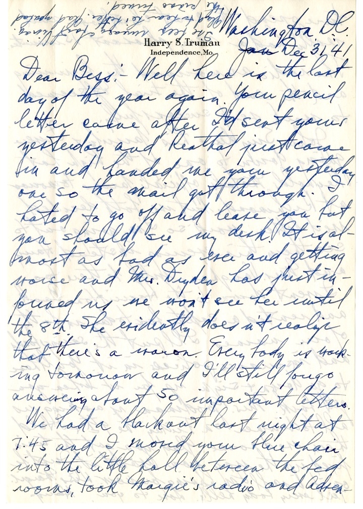 Letter from Harry S. Truman to Bess W. Truman