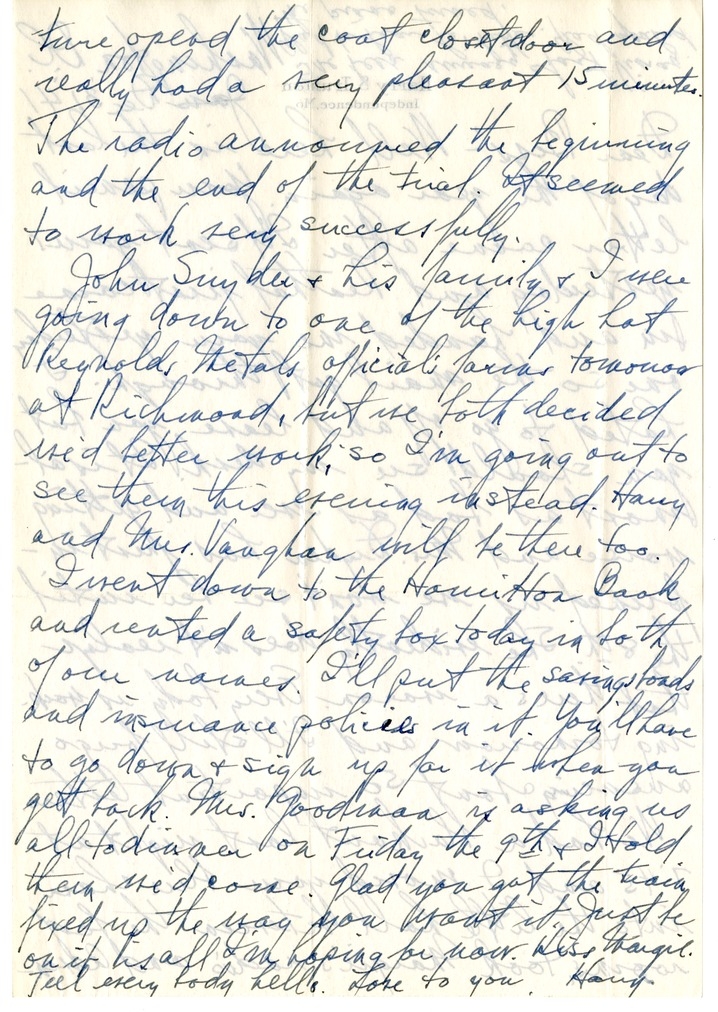 Letter from Harry S. Truman to Bess W. Truman