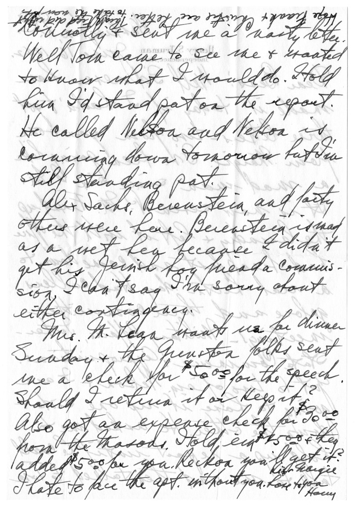 Letter from Harry S. Truman to Bess W. Truman