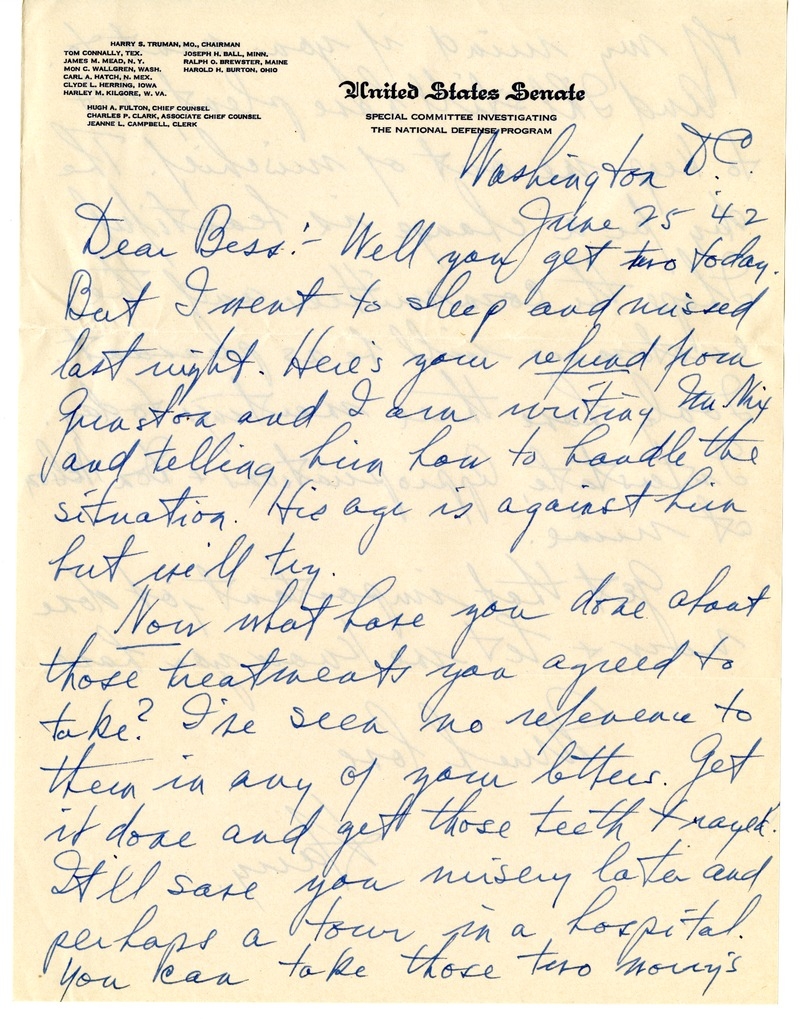 Letter from Harry S. Truman to Bess W. Truman