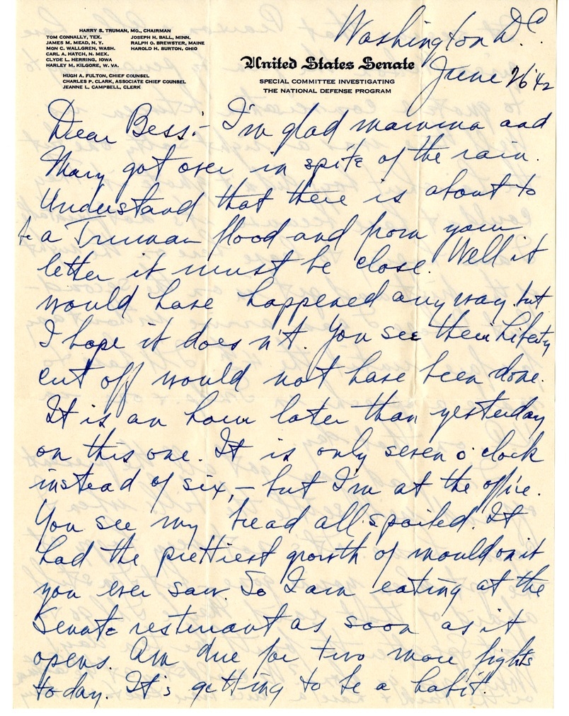 Letter from Harry S. Truman to Bess W. Truman