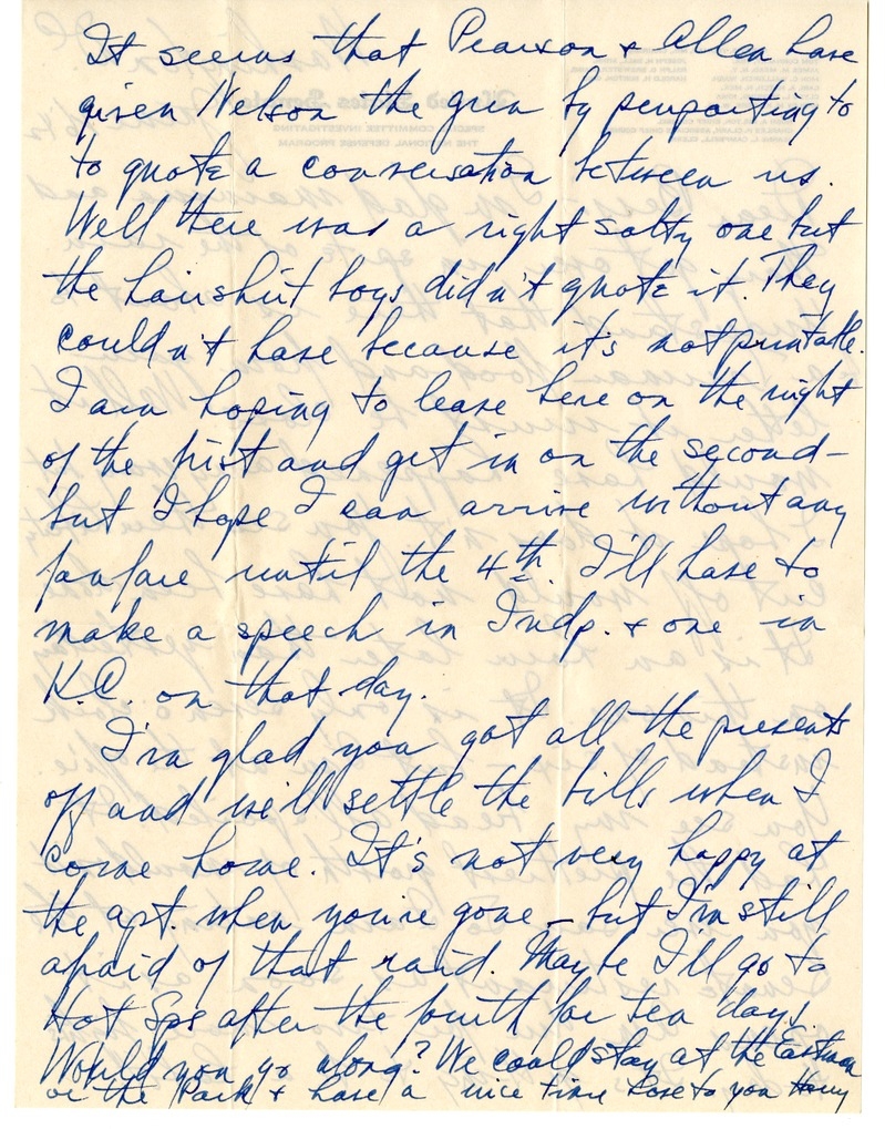 Letter from Harry S. Truman to Bess W. Truman