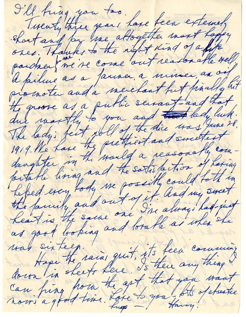 Letter from Harry S. Truman to Bess W. Truman