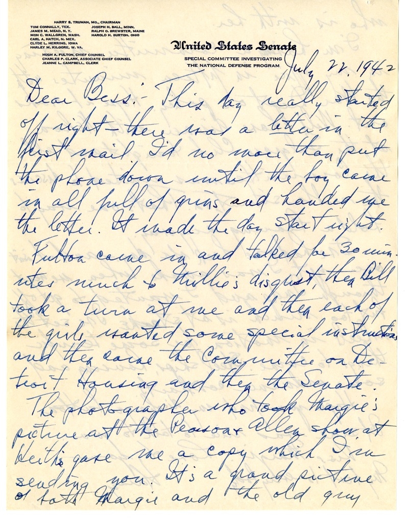 Letter from Harry S. Truman to Bess W. Truman