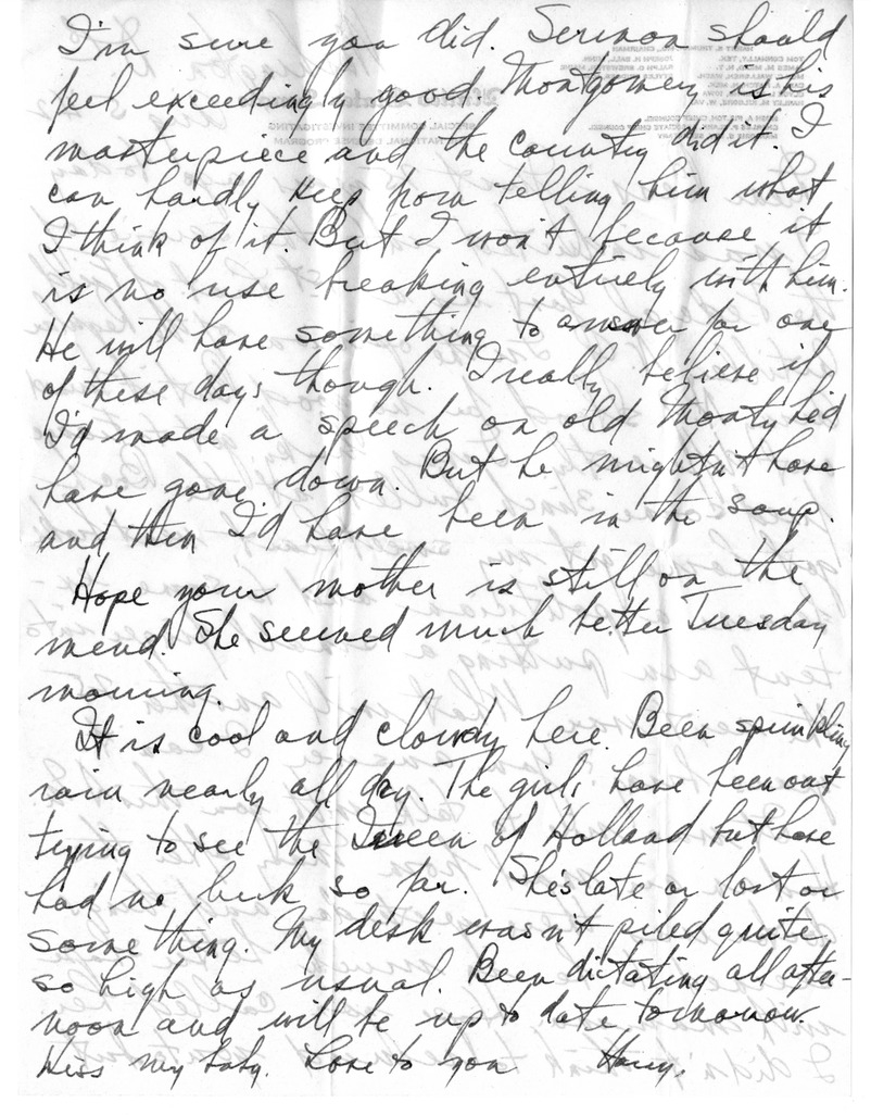 Letter from Harry S. Truman to Bess W. Truman