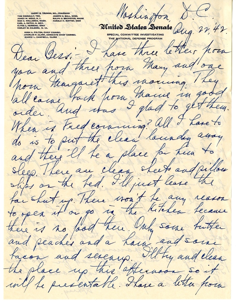 Letter from Harry S. Truman to Bess W. Truman