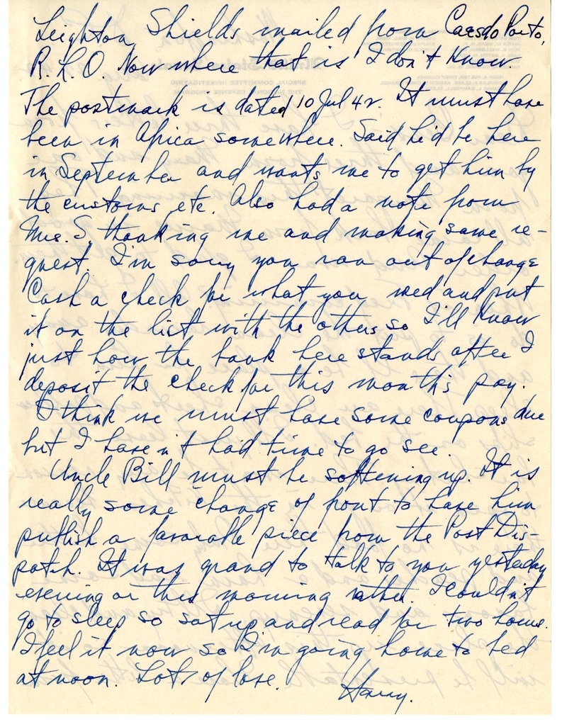 Letter from Harry S. Truman to Bess W. Truman