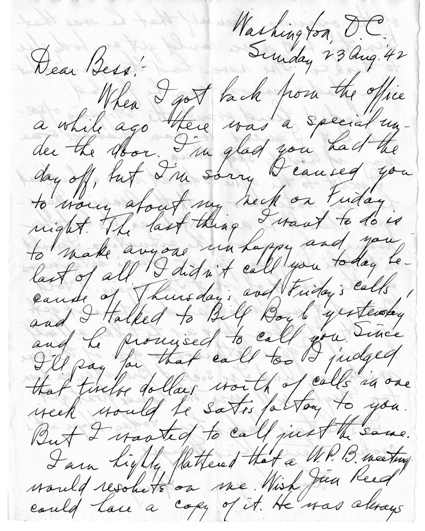 Letter from Harry S. Truman to Bess W. Truman