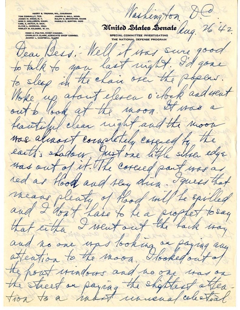 Letter from Harry S. Truman to Bess W. Truman