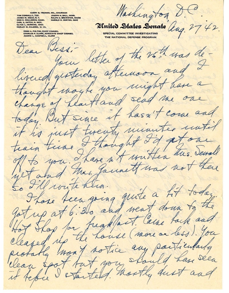 Letter from Harry S. Truman to Bess W. Truman