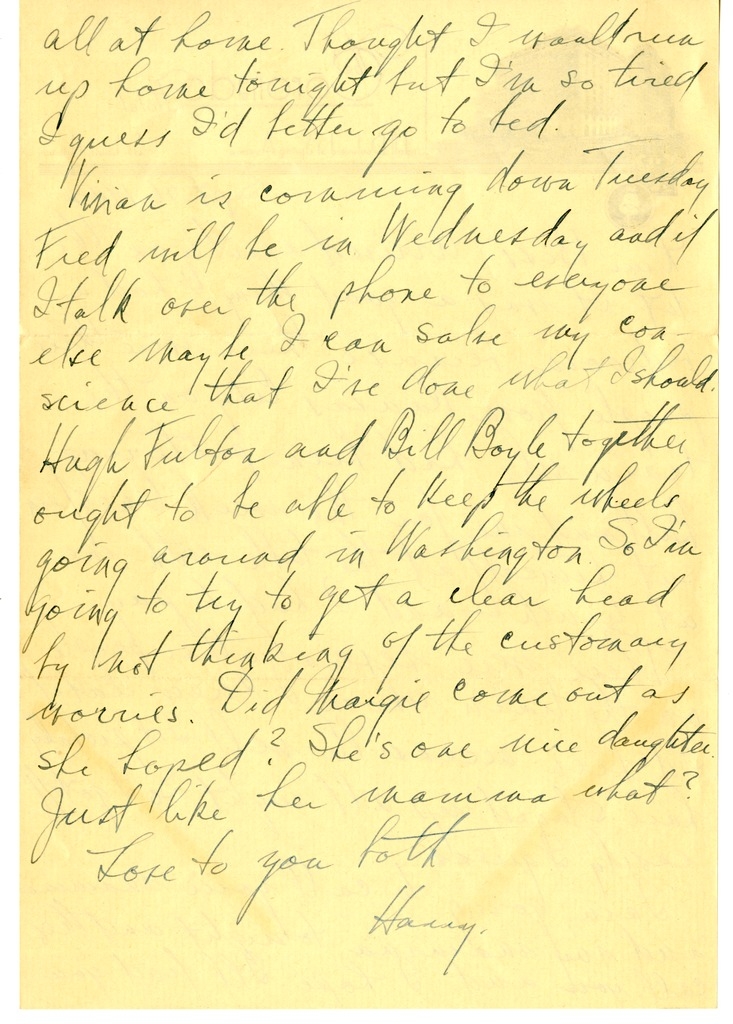 Letter from Harry S. Truman to Bess W. Truman