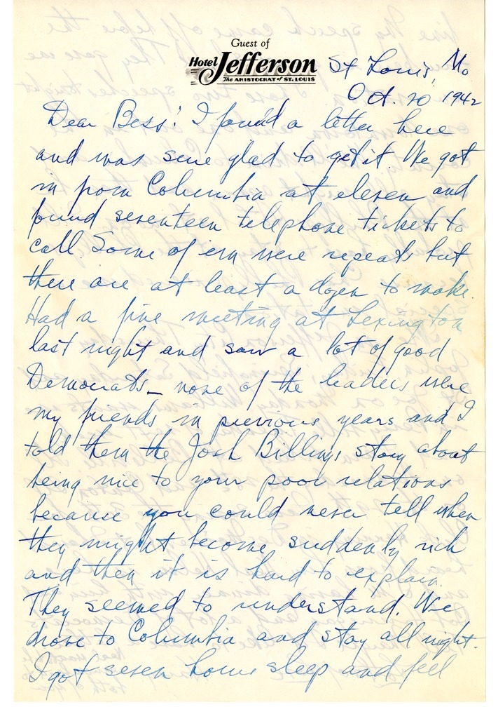 Letter from Harry S. Truman to Bess W. Truman