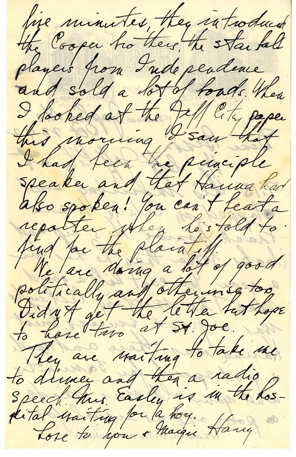 Letter from Harry S. Truman to Bess W. Truman