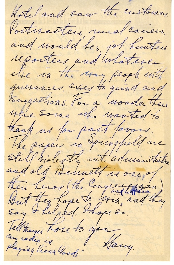 Letter from Harry S. Truman to Bess W. Truman