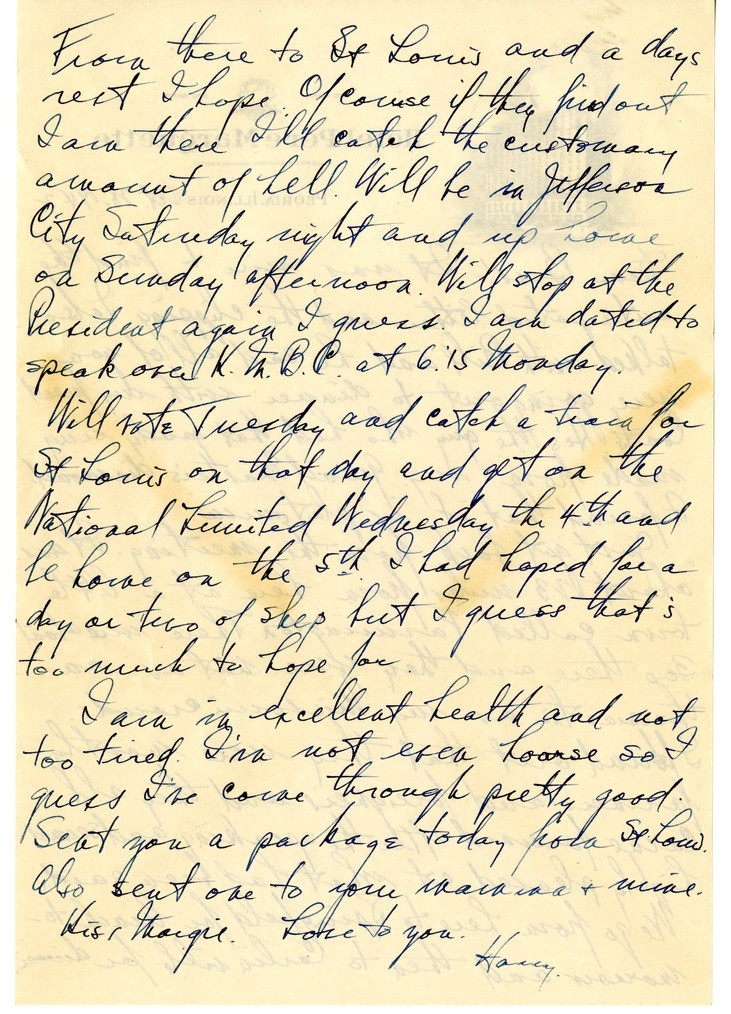 Letter from Harry S. Truman to Bess W. Truman