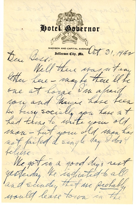 Letter from Harry S. Truman to Bess W. Truman