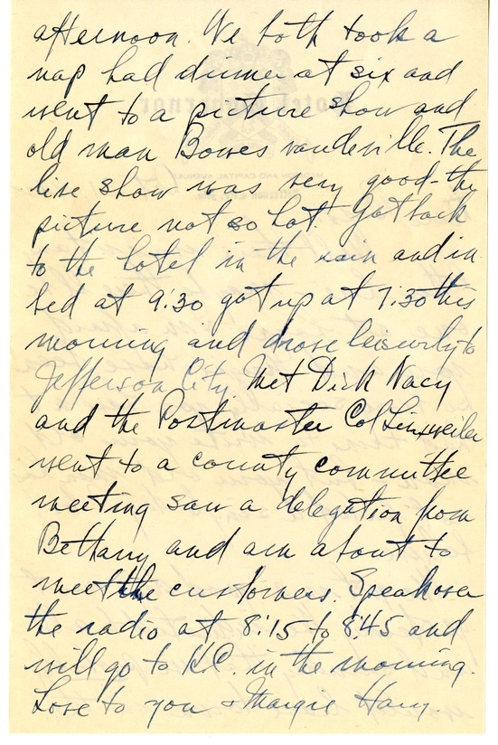 Letter from Harry S. Truman to Bess W. Truman