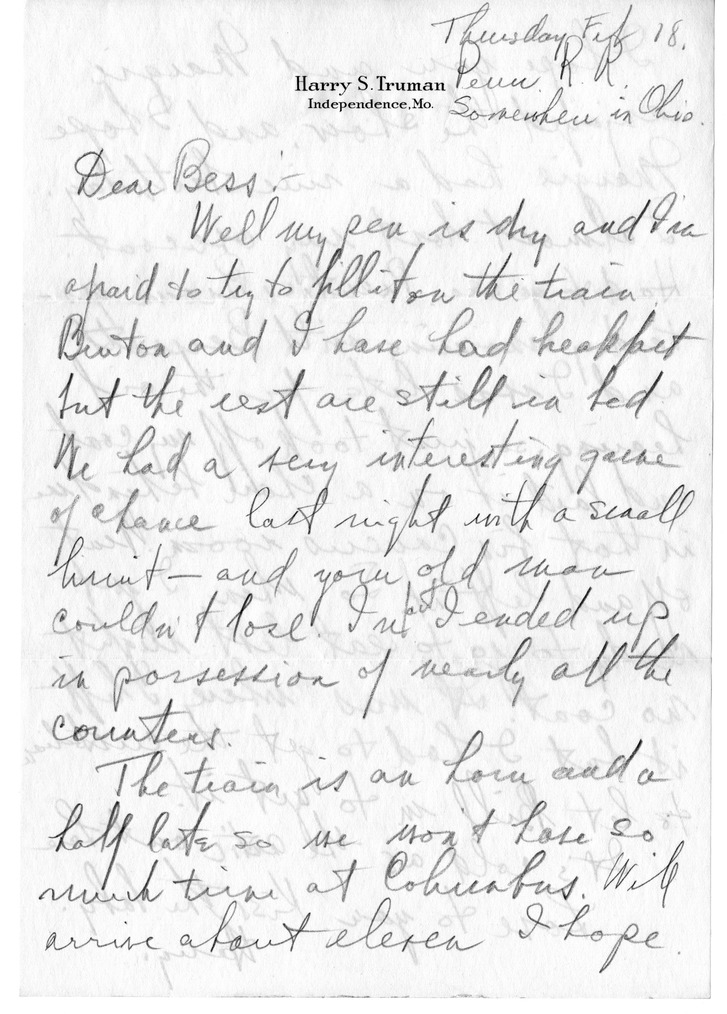 Letter from Harry S. Truman to Bess W. Truman